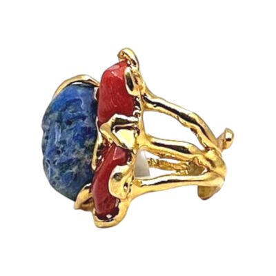 Anello con corallo e lapislazzuli