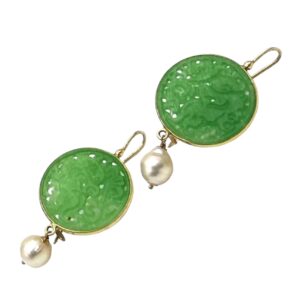 Orecchini in giada verde e perle