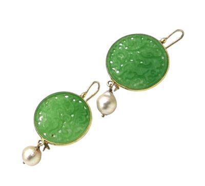 Orecchini in giada verde e perle