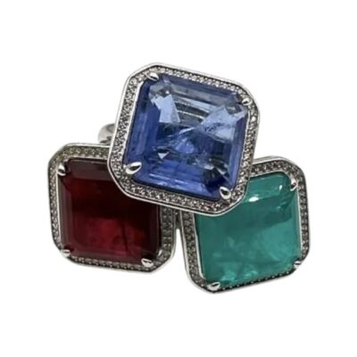 A-091 Anello con pietra colorata e zirconi