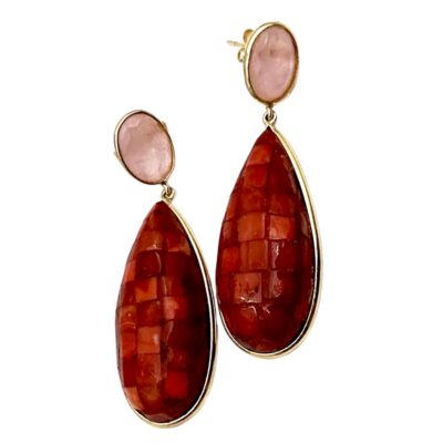 Orecchini con corallo e quarzo rosa